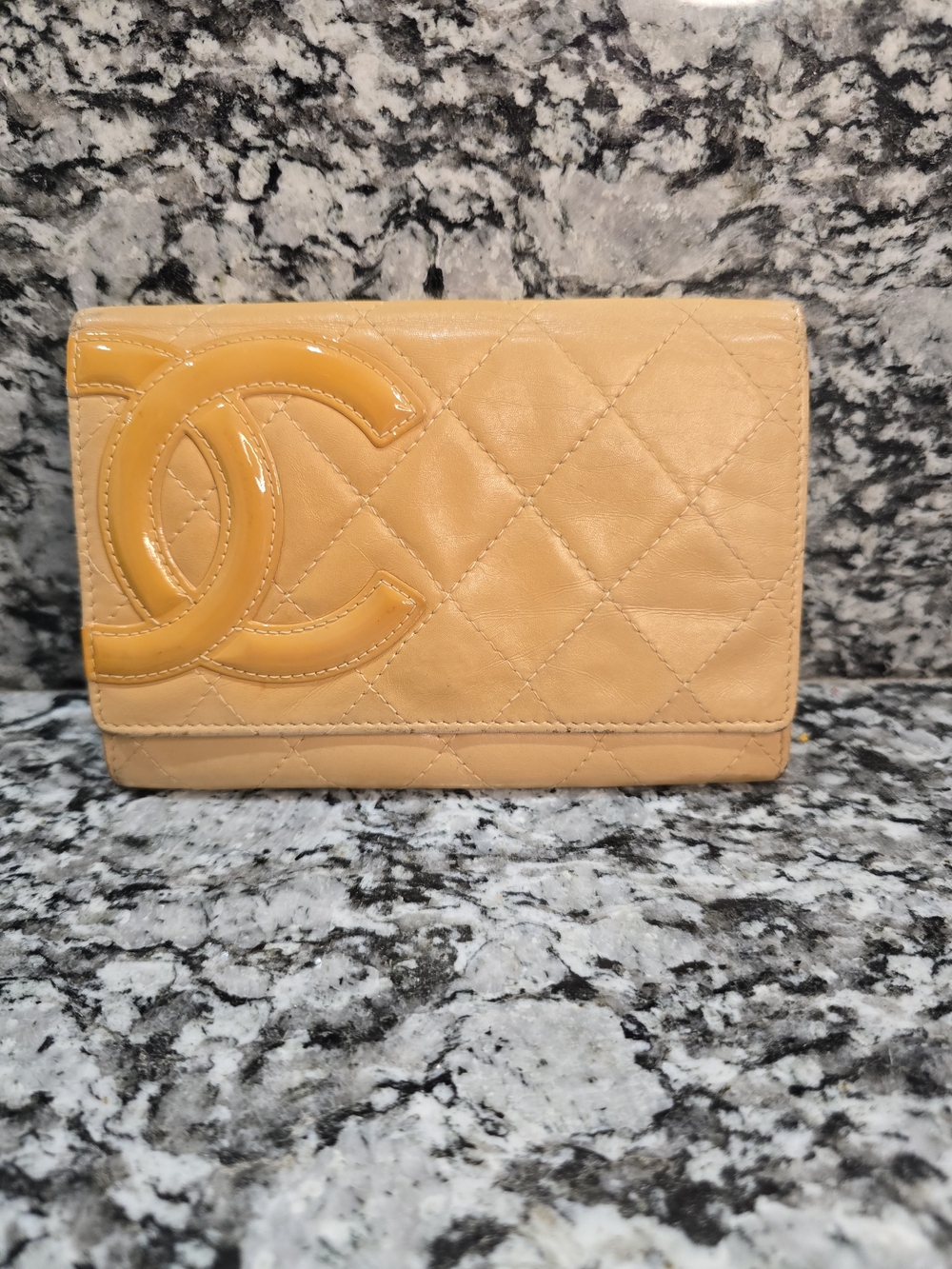 AUTH Chanel Vintage Cambon Ligne Quilted Long Yen Wallet - Beige